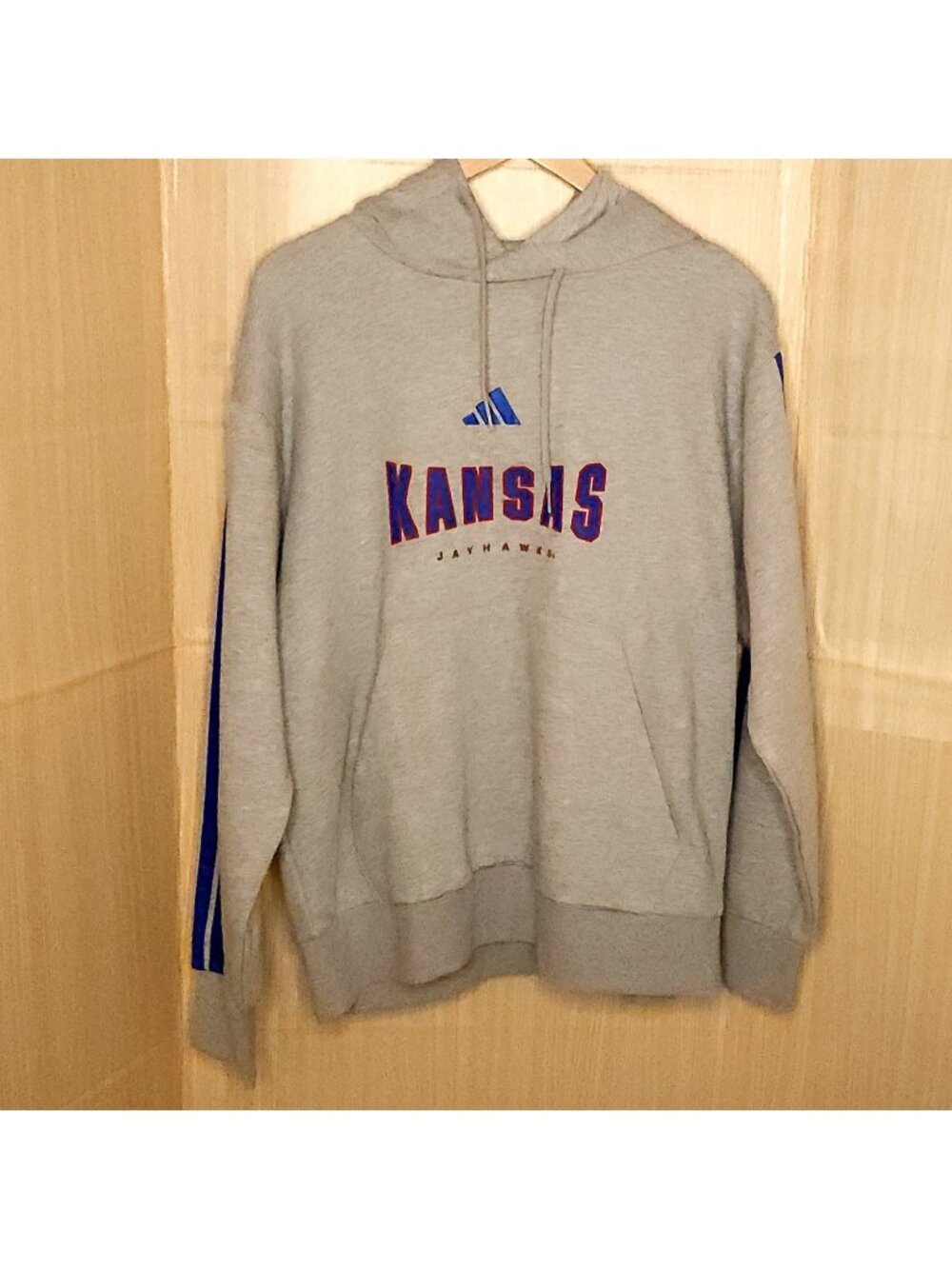 Adidas University Of Kansas Grey Hooded Pullover Sweatshirt XL